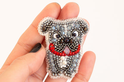 Bulldog Bead embroidery kit. Seed Bead Brooch kit. DIY Craft kit. Beadweaving Kit. Needlework beading. Handmade Jewelry Making Kit