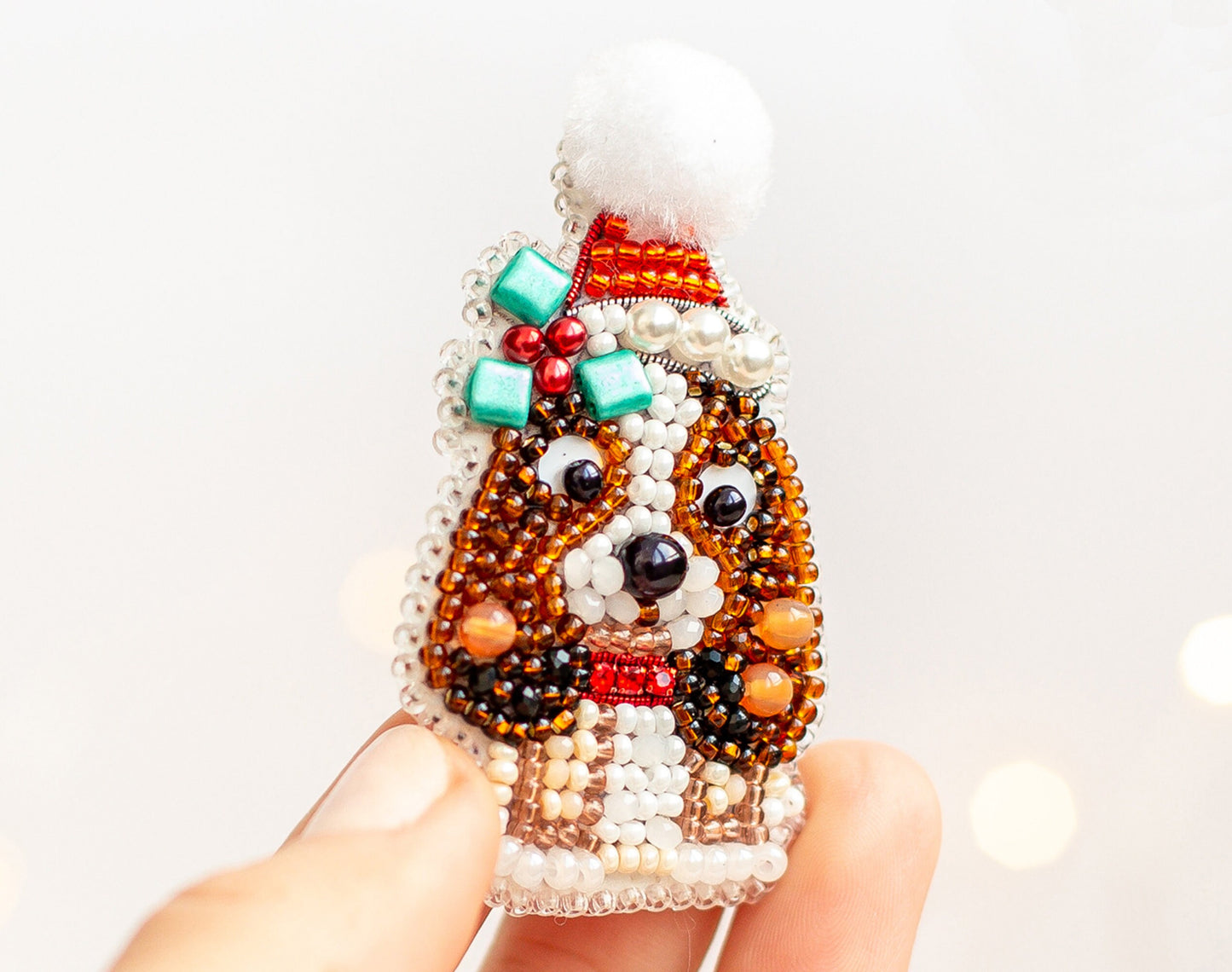 Christmas Dog Bead embroidery kit. Seed Bead Brooch kit. DIY Craft kit. Beadweaving Kit. Needlework beading. Handmade Jewelry Making Kit