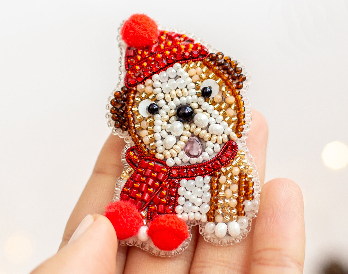 Christmas Bulldog Bead embroidery kit. Seed Bead Brooch kit. DIY Craft kit. Beading kit. Needlework beading. Handmade Jewellery Making kit