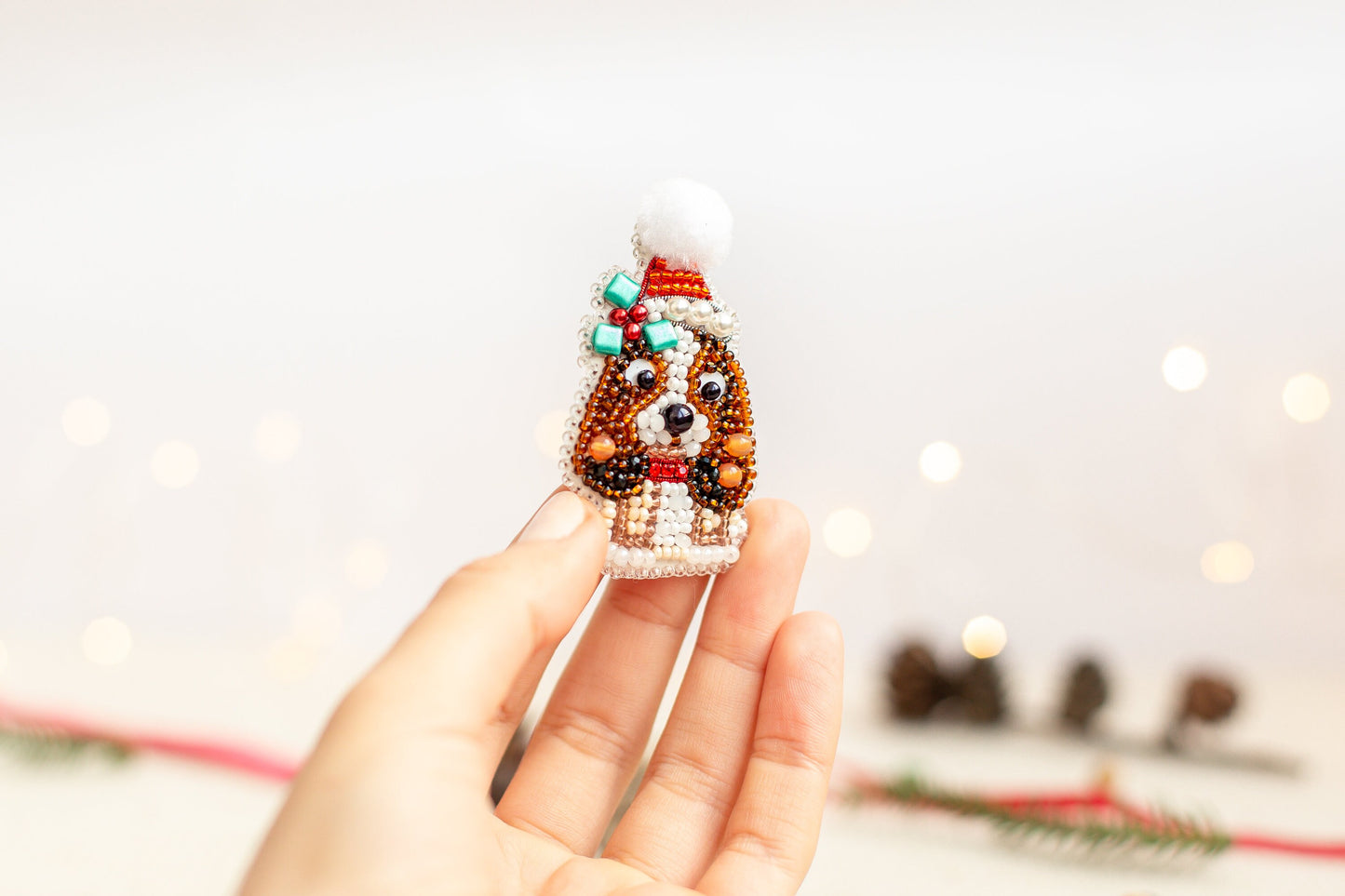 Christmas Dog Bead embroidery kit. Seed Bead Brooch kit. DIY Craft kit. Beadweaving Kit. Needlework beading. Handmade Jewelry Making Kit