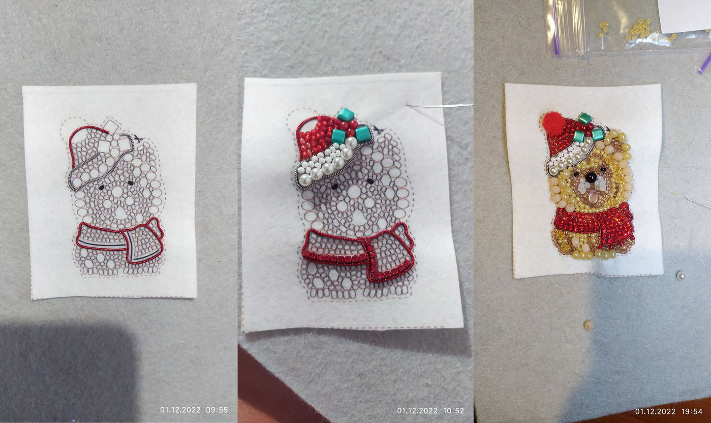 Christmas Dog Bead embroidery kit. Seed Bead Brooch kit. DIY Craft kit. Beadweaving Kit. Needlework beading. Handmade Jewelry Making Kit