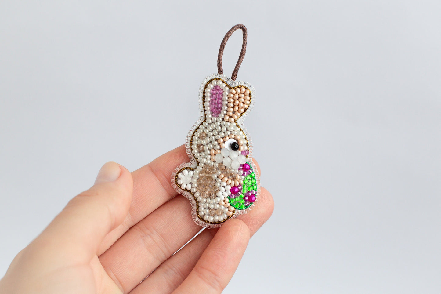 Rabbit with Egg Bead embroidery kit. Seed Bead Brooch kit. DIY Craft kit. Beadweaving Kit. Needlework beading. Handmade Jewelry Making Kit