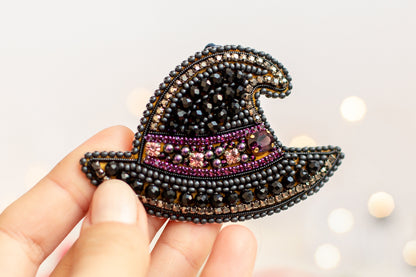 Witch Hat Bead embroidery kit. Seed Bead Brooch kit. DIY Craft kit. Beadweaving Kit. Needlework beading. Handmade Jewelry Making Kit