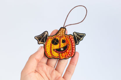 Halloween Pumpkin Bead embroidery kit. Seed Bead Brooch kit. DIY Craft kit. Beadweaving Kit. Needlework beading. Handmade Jewelry Making Kit