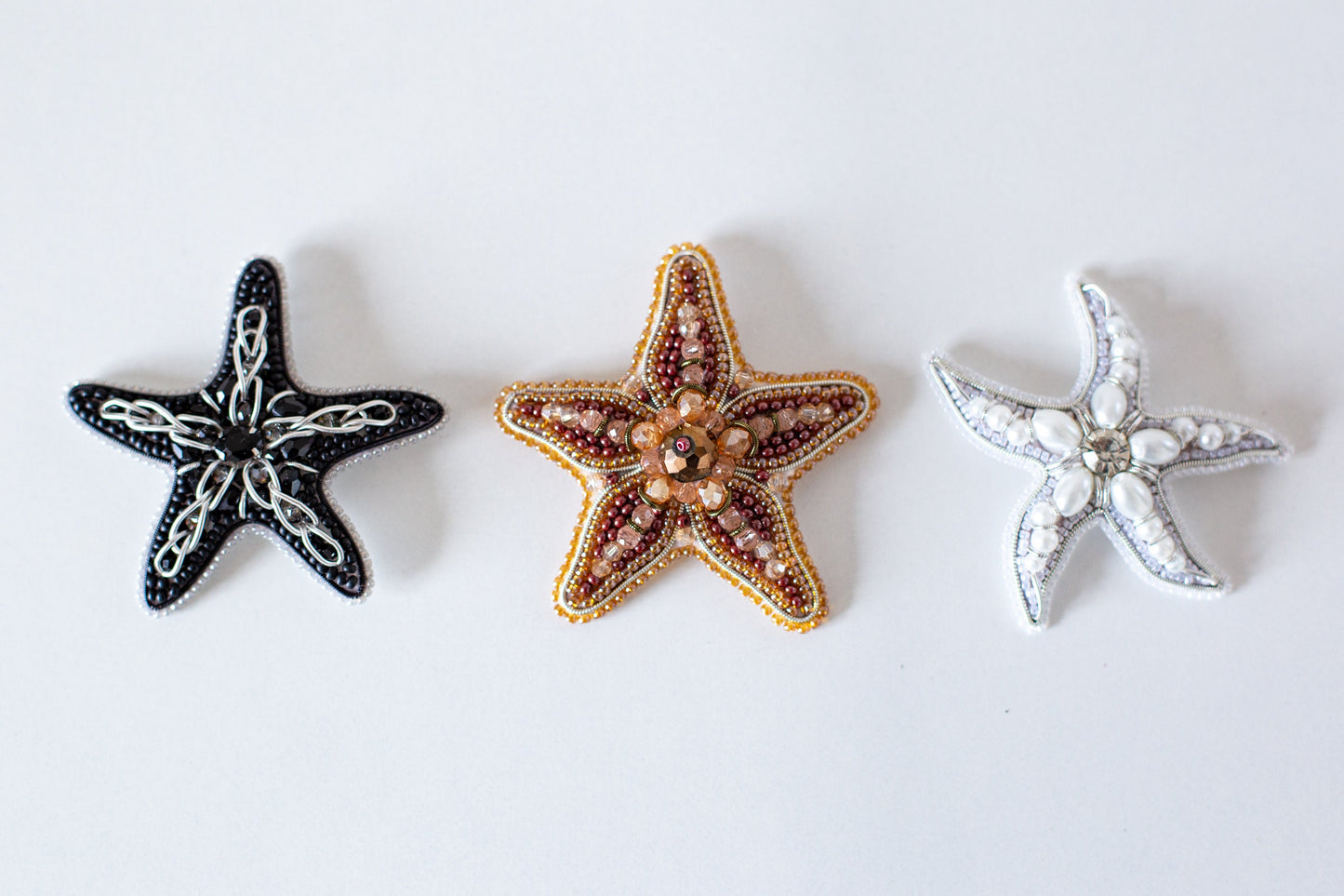 Set of 3 DIY Beaded Brooches Kits, Craft kits, Beaded Starfishes Brooches, Jewelry Making Kits for Adults, Needlework beading