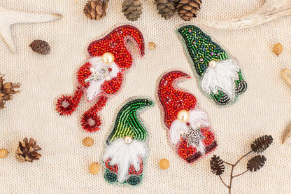 Set of 4 Christmas gnomes Bead Embroidery kits. Seed Bead Brooch kits. DIY Craft kits. Beadweaving Kits. Needlework beading