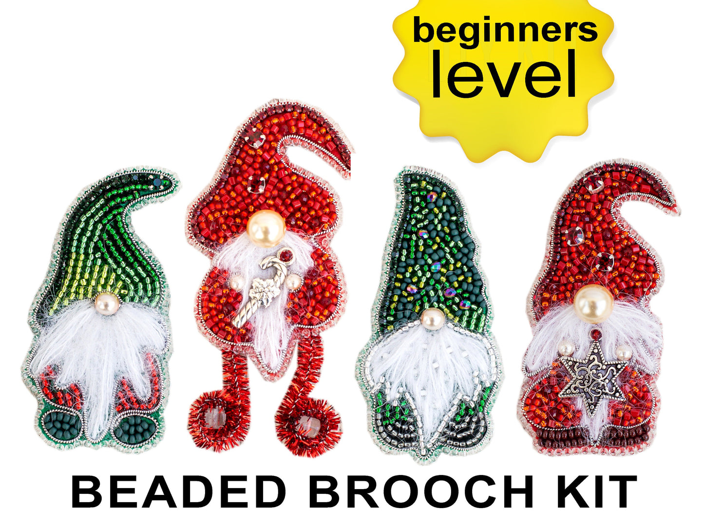 Set of 4 Christmas gnomes Bead Embroidery kits. Seed Bead Brooch kits. DIY Craft kits. Beadweaving Kits. Needlework beading