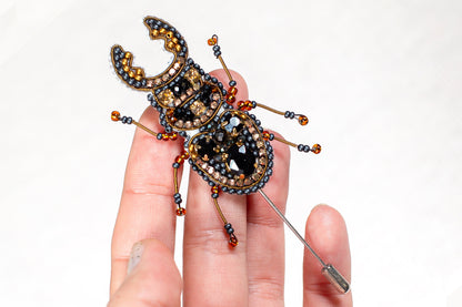 Stag Beetle Bead Embroidery kit. Seed Bead Brooch kit. DIY Craft kit. Beadweaving Kit. Needlework beading. Handmade Jewelry Making Kit