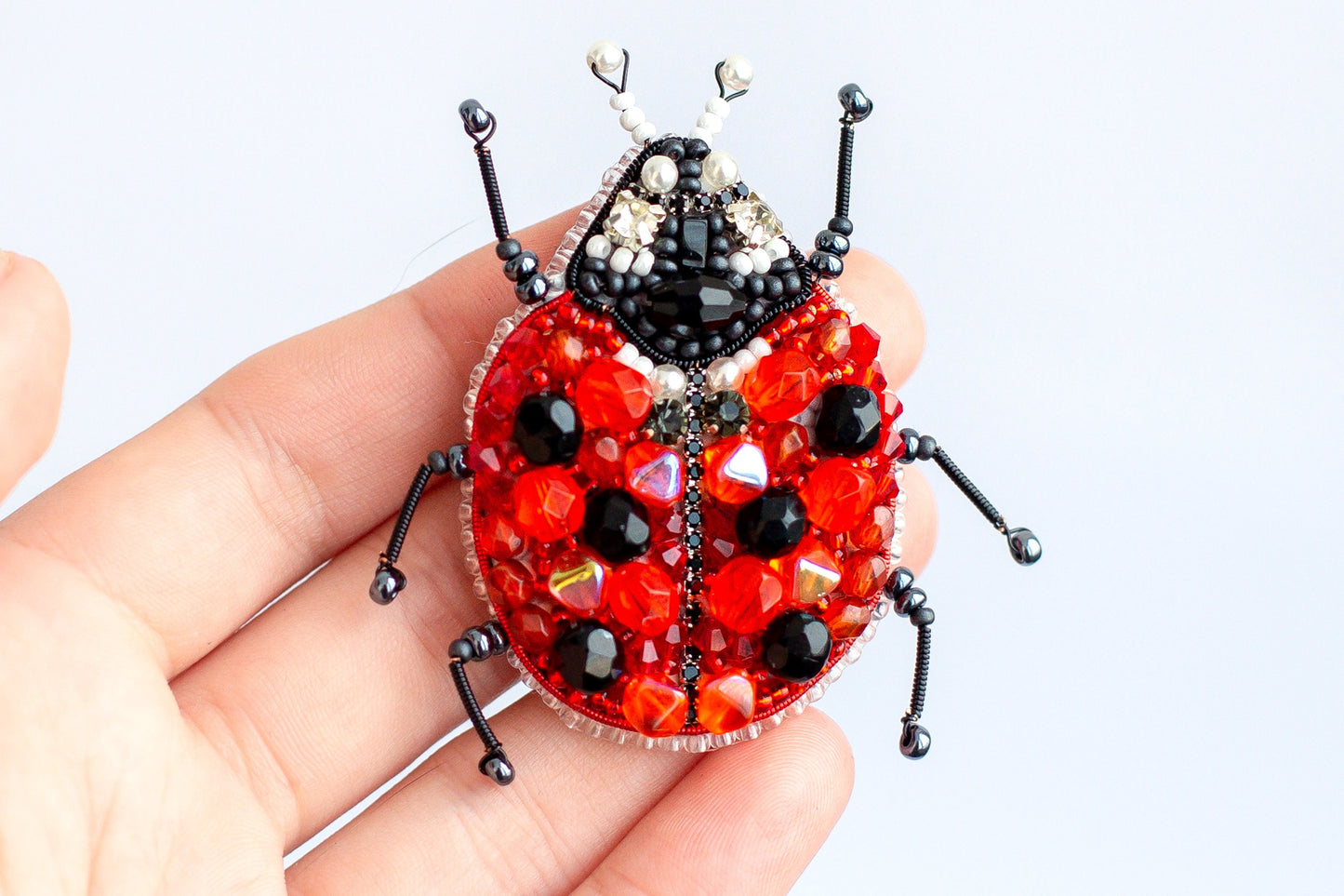 Ladybug Bead embroidery kit. Seed Bead Brooch kit. DIY Craft kit. Beadweaving Kit. Needlework beading. Handmade Jewelry Making Kit