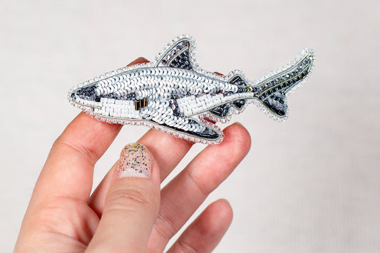 Shark Bead embroidery kit. Seed Bead Brooch kit. DIY Craft kit. Beadweaving Kit. Needlework beading. Handmade Jewelry Making Kit