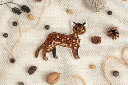 Bengal Cat Bead embroidery kit. Seed Bead Brooch kit. DIY Craft kit. Beadweaving Kit. Needlework beading. Handmade Jewelry Making Kit