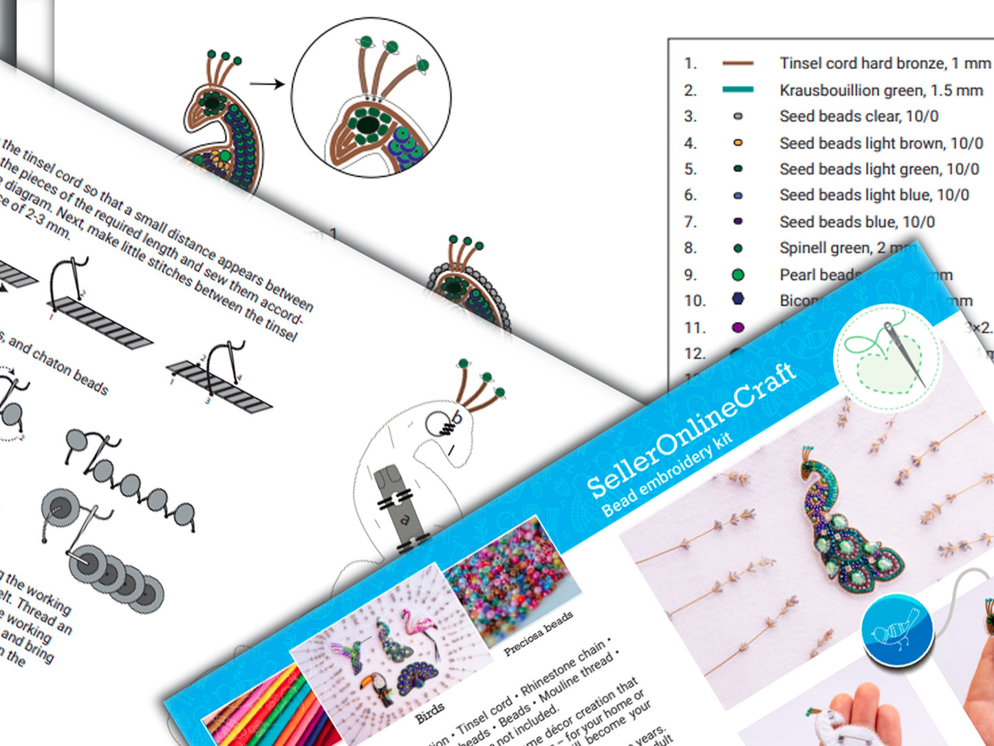 Peacock Bead embroidery kit. Seed Bead Brooch kit. DIY Craft kit. Bird beading kit. Needlework beading. Handmade Jewelry Making Kit