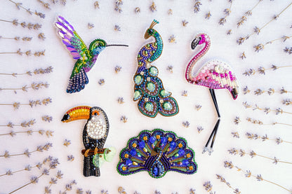 Set of 5 Birds DIY Beaded Brooches Kits, Craft kits, Beaded Birds Brooches, Jewelry Making Kits for Adults, Needlework beading