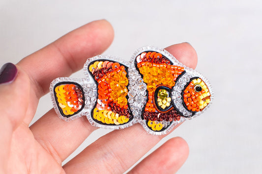 Clown Fish Bead embroidery kit. Seed Bead Brooch kit. DIY Craft kit. Beadweaving Kit. Needlework beading. Handmade Jewelry Making Kit