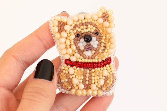 Chow Chow Dog Bead embroidery kit. Seed Bead Brooch kit. DIY Craft kit. Beadweaving Kit. Needlework beading. Handmade Jewelry Making Kit