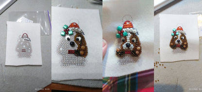 Christmas Dog Bead embroidery kit. Seed Bead Brooch kit. DIY Craft kit. Beadweaving Kit. Needlework beading. Handmade Jewelry Making Kit