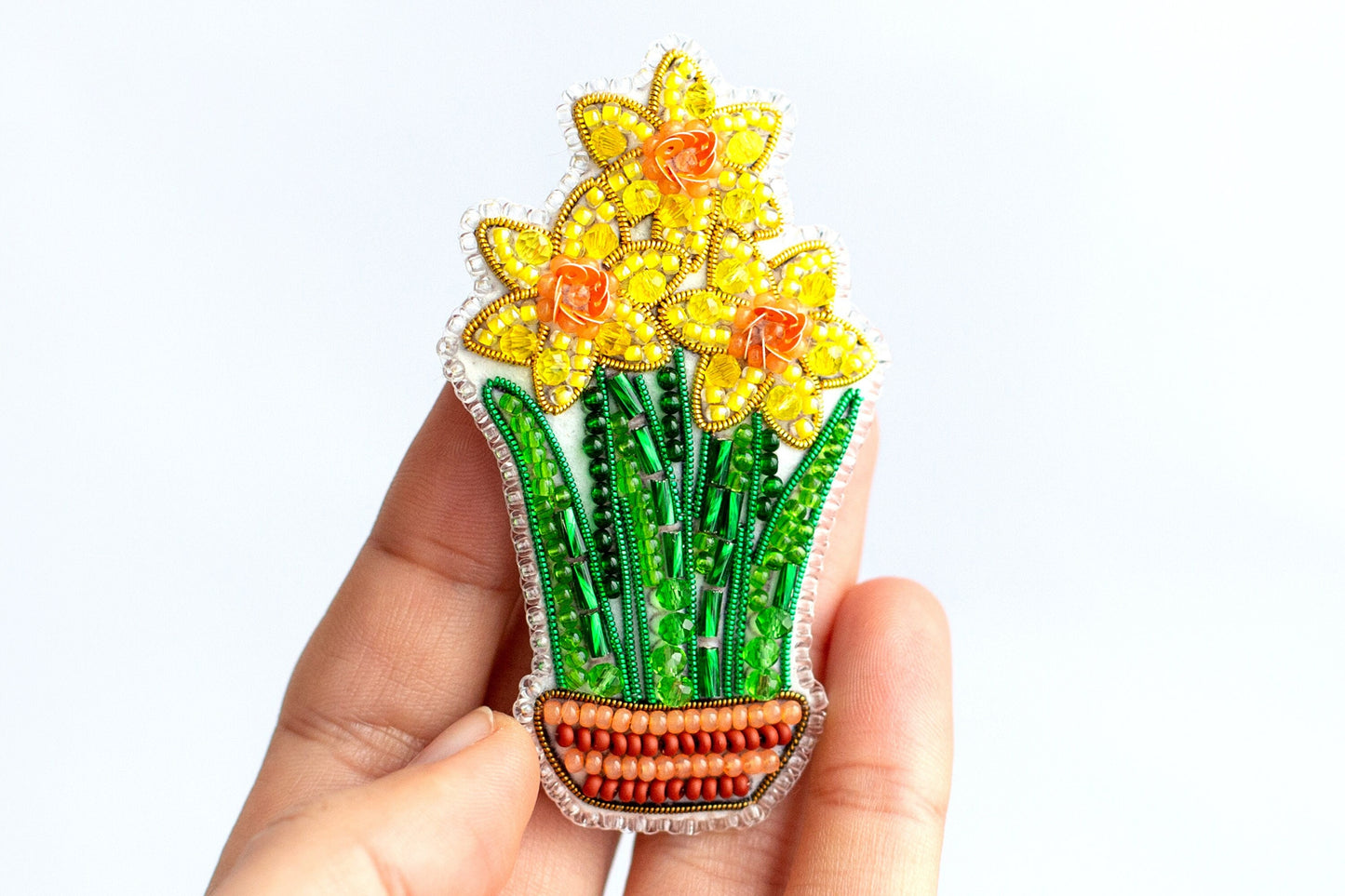 Daffodil Bead embroidery kit. Seed Bead Brooch kit. DIY Craft kit. Beadweaving Kit. Needlework beading. Handmade Jewelry Making Kit