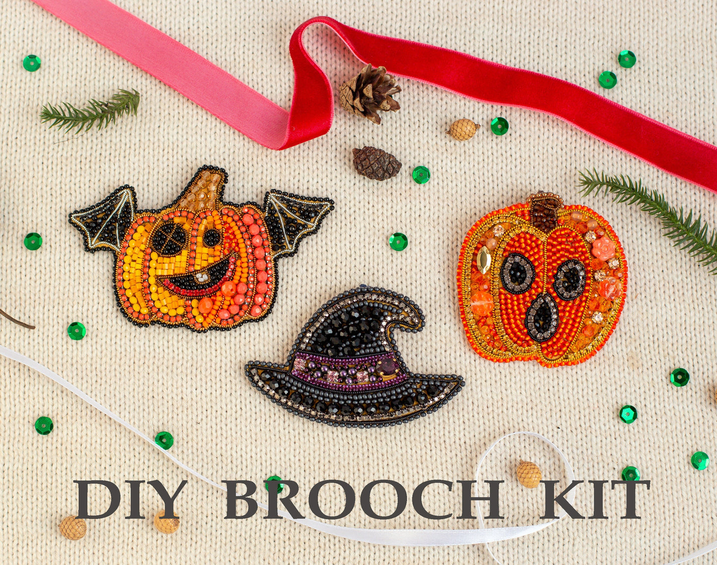 Witch Hat Bead embroidery kit. Seed Bead Brooch kit. DIY Craft kit. Beadweaving Kit. Needlework beading. Handmade Jewelry Making Kit