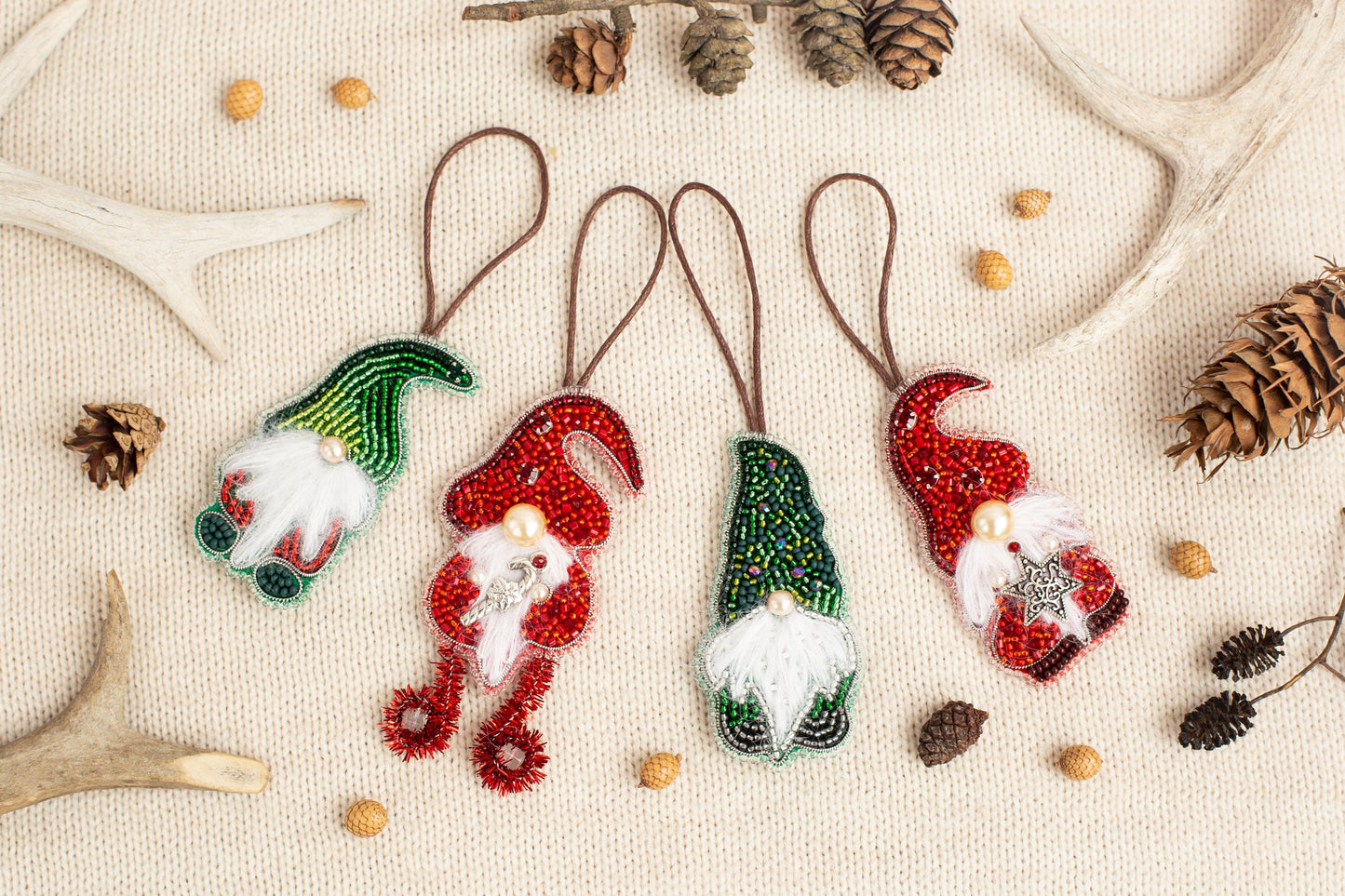 Set of 4 Christmas gnomes Bead Embroidery kits. Seed Bead Brooch kits. DIY Craft kits. Beadweaving Kits. Needlework beading