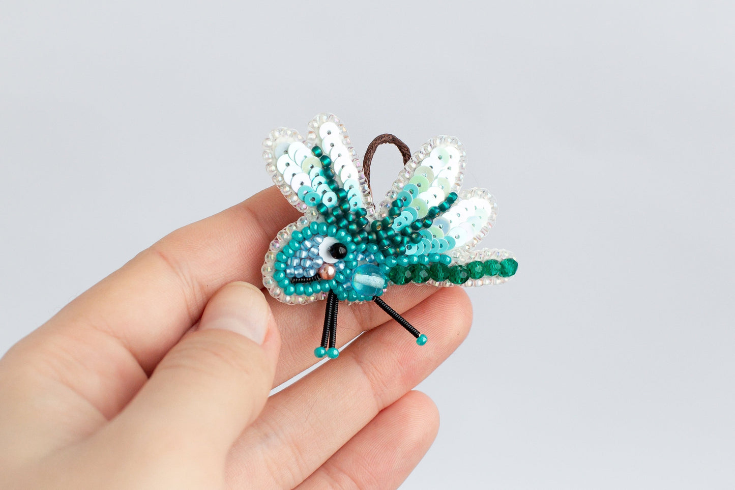 Blue Dragonfly Bead embroidery kit. Seed Bead Brooch kit. DIY Craft kit. Beadweaving Kit. Needlework beading. Handmade Jewelry Making Kit