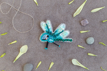 Blue Dragonfly Bead embroidery kit. Seed Bead Brooch kit. DIY Craft kit. Beadweaving Kit. Needlework beading. Handmade Jewelry Making Kit