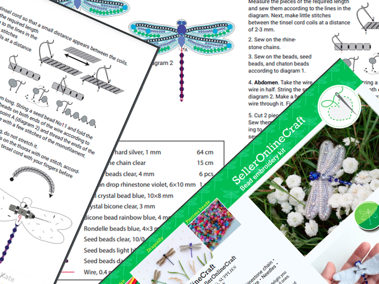 Dragonfly Bead embroidery kit. Seed Bead Brooch kit. DIY Craft kit. Beading kit. Needlework beading. Handmade Jewelry Making Kit