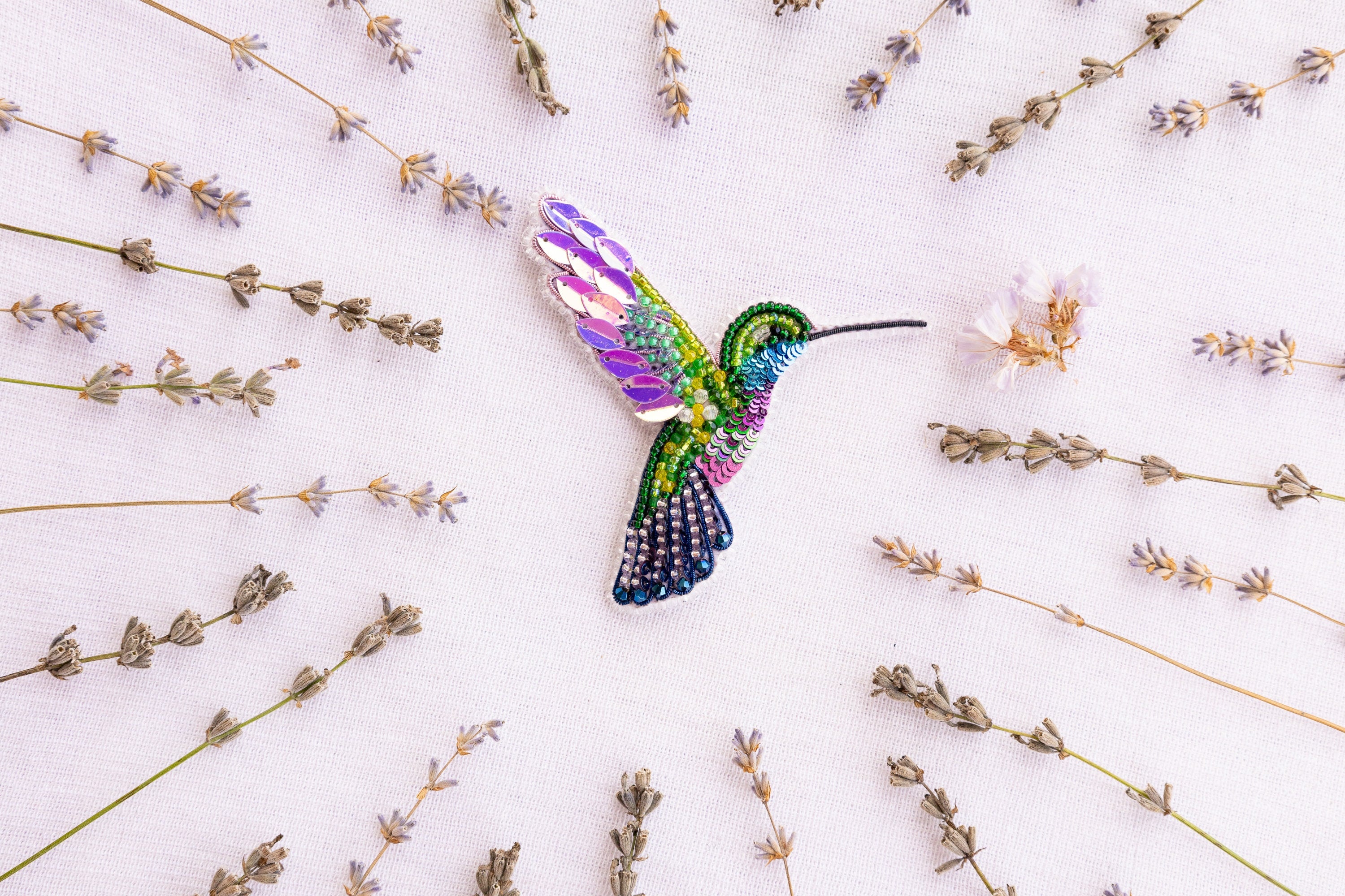 Outlets Handmade embroidered brooch hummingbird bird, summer bird of paradise brooch, hummingbird silk brooch, crystal beads brooch bird