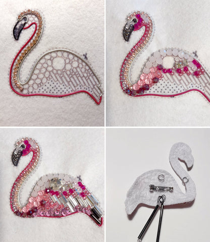 Flamingo Bead embroidery kit. Seed Bead Brooch kit. DIY Craft kit. Bird beading kit. Needlework beading. Handmade Jewelry Making Kit