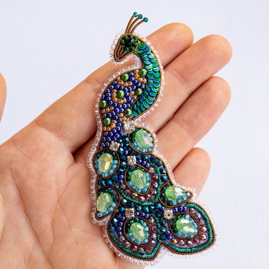 Peacock Bead embroidery kit. Seed Bead Brooch kit. DIY Craft kit. Bird beading kit. Needlework beading. Handmade Jewelry Making Kit