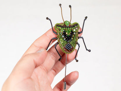 Craft kit Green Shield Bug Bead Embroidery kit. Seed Bead Brooch kit Beadweaving Kit. Needlework beading. Handmade Jewelry Making Kit DIY