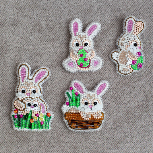 Set of 4 Easter Bunny DIY Beaded Brooches Kits, Craft kits, Beaded Easter Bunny Brooches, Jewelry Making Kits for Adults