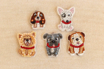 Set of 5 Dogs DIY Beaded Brooches Kits, Craft kits, Beaded Dog Brooches, Jewelry Making Kits for Adults, Needlework beading