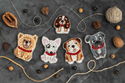 Set of 5 Dogs DIY Beaded Brooches Kits, Craft kits, Beaded Dog Brooches, Jewelry Making Kits for Adults, Needlework beading