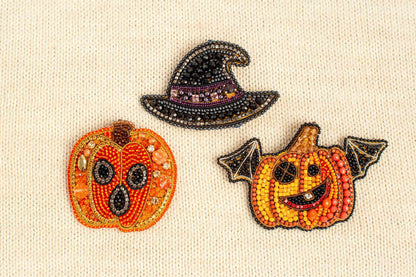 Set of 3 Halloween DIY Beaded Brooches Kits, Craft kits, Beaded Pumpkin Brooches, Jewelry Making Kits for Adults, Bead embroidery kits