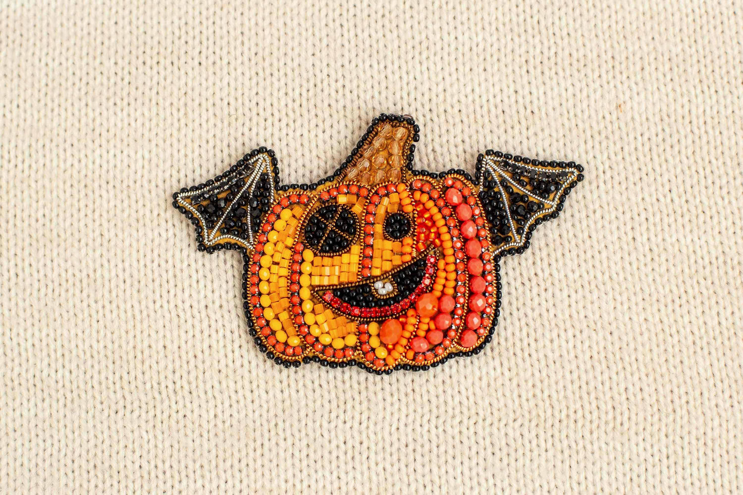 Set of 3 Halloween DIY Beaded Brooches Kits, Craft kits, Beaded Pumpkin Brooches, Jewelry Making Kits for Adults, Bead embroidery kits