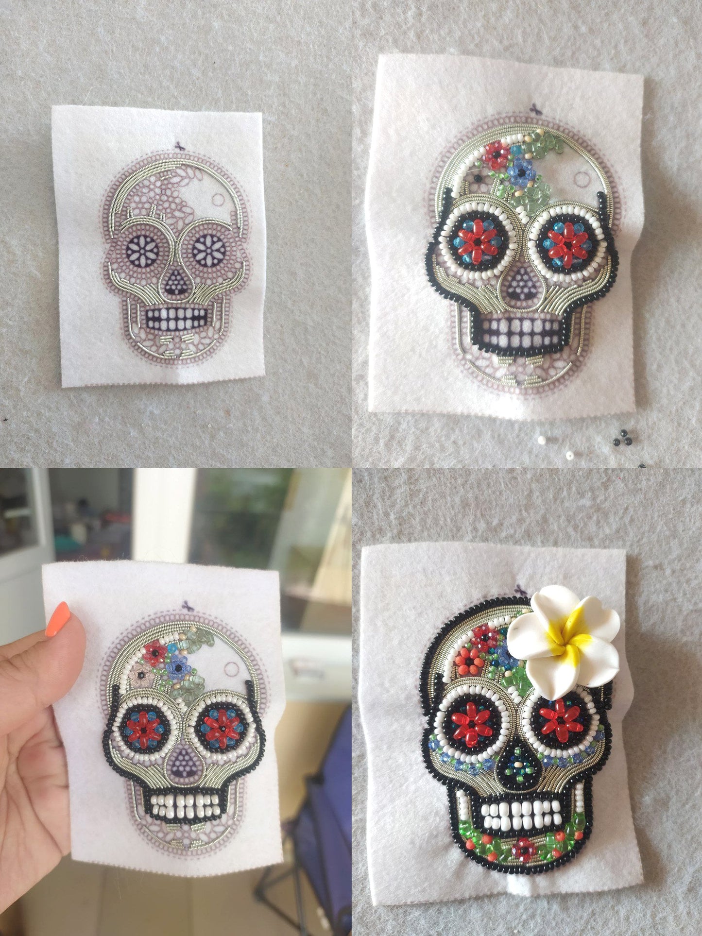 Skull Bead embroidery kit. Seed Bead Brooch kit. DIY Craft kit. Beading kit. Needlework beading. Handmade Jewelry Making Kit, Los Muertos