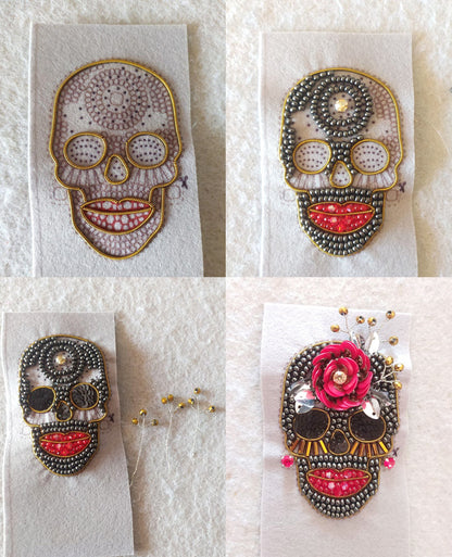 Skull Bead embroidery kit. Seed Bead Brooch kit. DIY Craft kit. Beading kit. Needlework beading. Handmade Jewelry Making Kit, Los Muertos