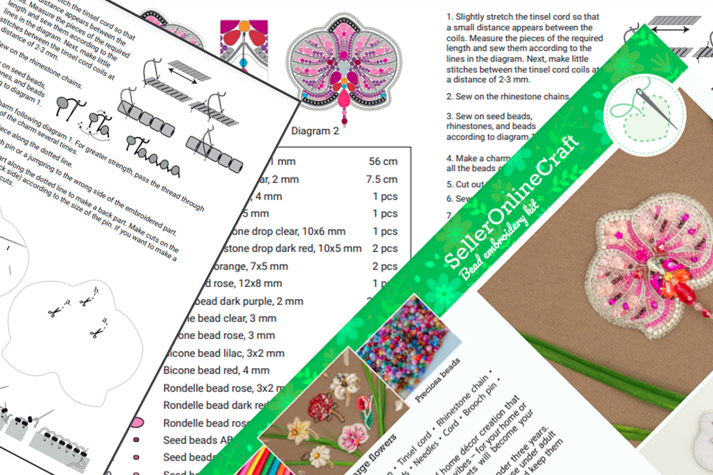 Orchid Flower Bead embroidery kit. Seed Bead Brooch kit. DIY Craft kit. Beading kit. Needlework beading. Handmade Jewelry Making Kit