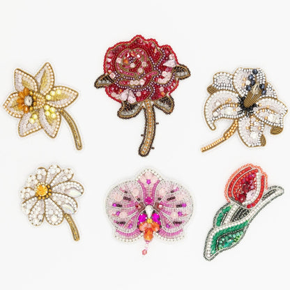 Set of 6 DIY Beaded Brooches Kits, Craft kits, Beaded Flower Brooches, Jewelry Making Kits for Adults, Needlework beading