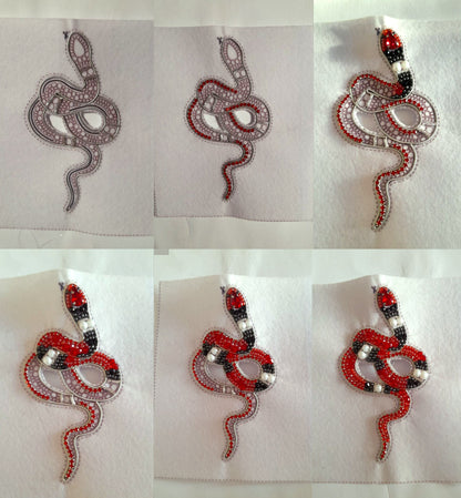 a series of pictures of a snake made of beads